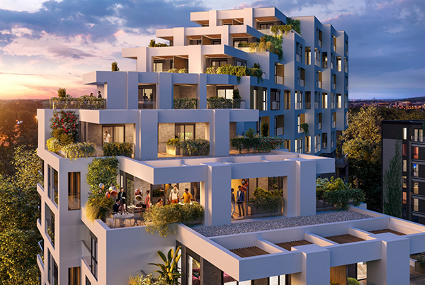 Projekt Novum 3B to 324 mieszkania w obiekcie o zabudowie kaskadowej. Wiz. Hines. Projekt Novum 3B to 324 mieszkania w obiekcie o zabudowie kaskadowej. Wiz. Hines.